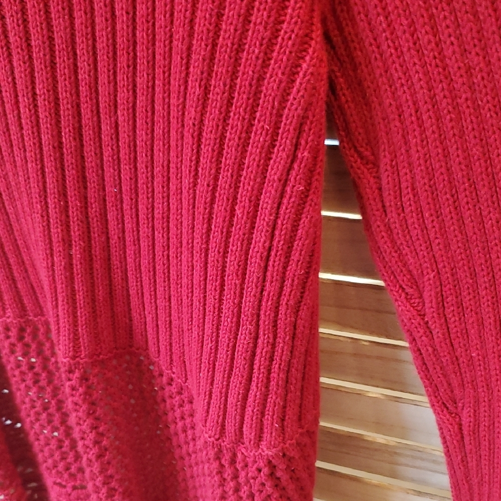 Coldwater Creek Open knit crochet boho style Women's Rich Red Cardigan SZ S - Picture 7 of 11